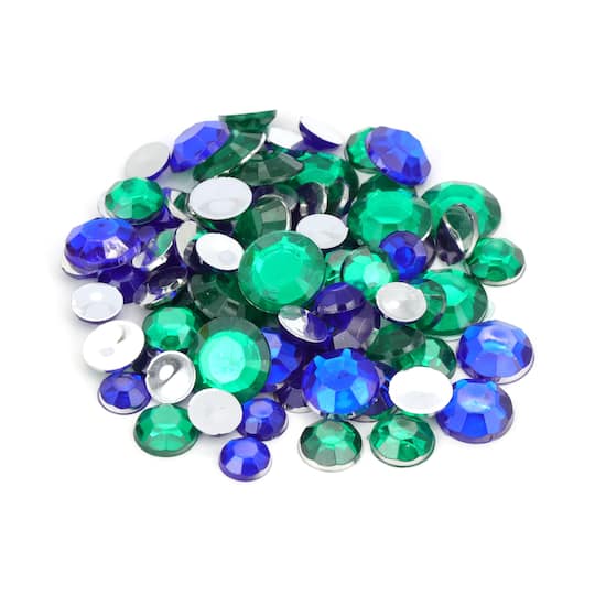 12 Pack: Green &#x26; Blue Round Mix Gems by Creatology&#x2122;